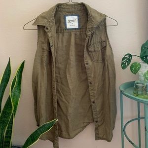 Distressed Olive Button Vest